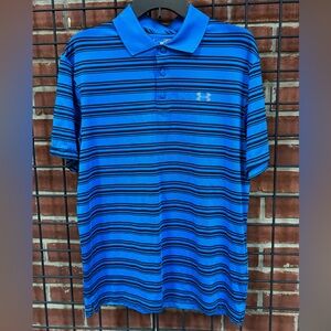 Under Armour HeatGear Striped Golf Polo – Size Medium – Blue & Black